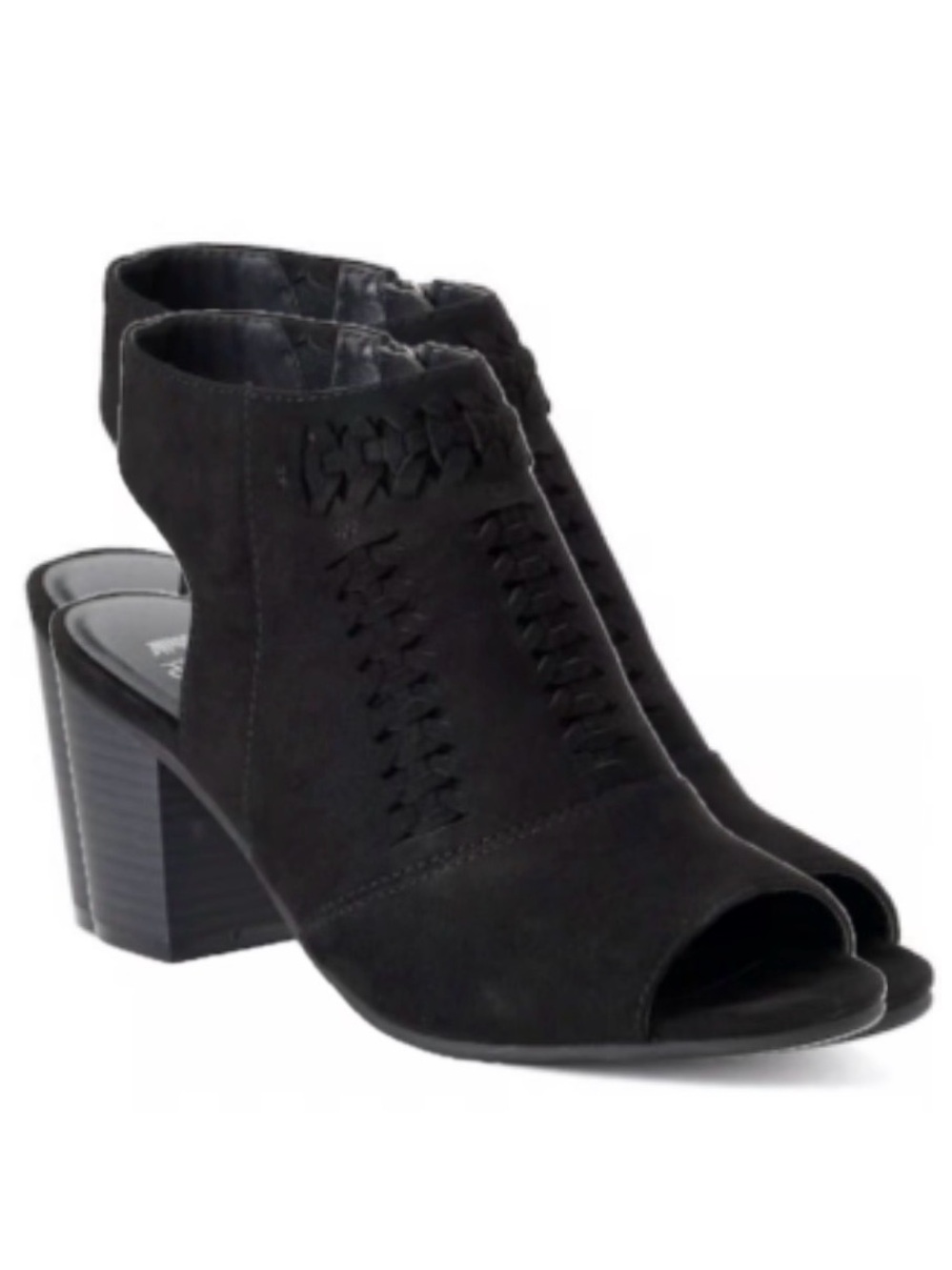Sonoma Honoria Black Peep-Toe Block Heel Mules with Woven Detail